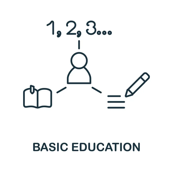 Ikona edukacji podstawowej. Element linii z kolekcji umiejętności poznawczych. Liniowy znak ikony edukacji podstawowej do projektowania stron internetowych, infografik i wielu innych. — Wektor stockowy