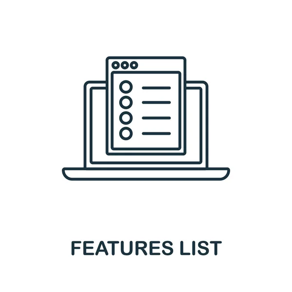Características Ícone da lista. Elemento de linha da coleção de design gráfico. Características lineares Lista ícone sinal para web design, infográficos e muito mais. — Vetor de Stock