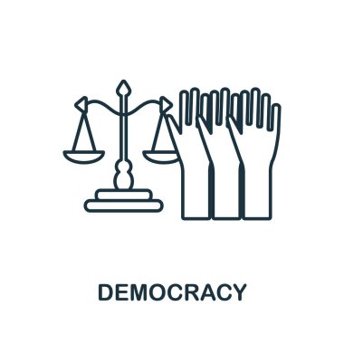 Demokrasi simgesi. İnsan hakları koleksiyonundan satır elemanı. Web tasarımı, bilgi grafikleri ve daha fazlası için doğrusal Demokrasi simgesi.