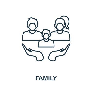 Aile ikonu. İnsan hakları koleksiyonundan satır elemanı. Web tasarımı, bilgi grafikleri ve daha fazlası için doğrusal Aile simgesi.