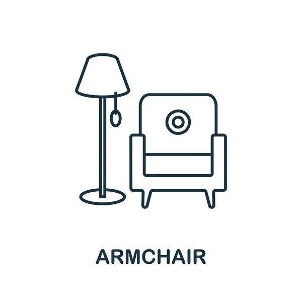 Ikona fotela. Element linii z kolekcji domowych odpoczynku. Liniowy znak ikony fotela do projektowania stron internetowych, infografik i innych. — Wektor stockowy