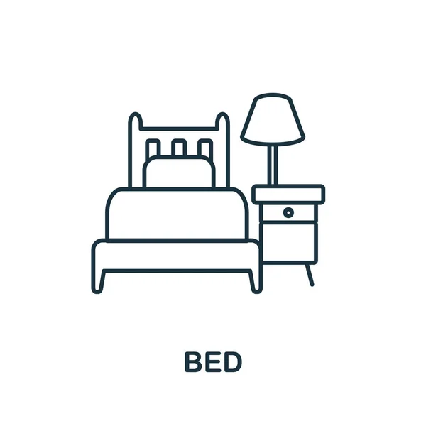 Ikona łóżka. Element linii z kolekcji domowych odpoczynku. Liniowy znak ikony łóżka do projektowania stron internetowych, infografik i innych. — Wektor stockowy