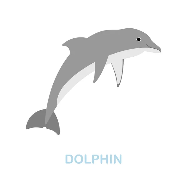 Icona del delfino piatto. Segno di elementi colorati della collezione di animali selvatici. Icona Flat Dolphin segno per il web design, infografica e altro ancora. — Vettoriale Stock
