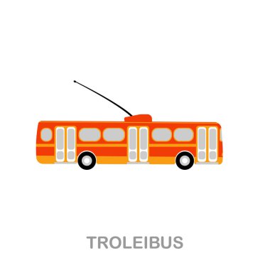 Troleibus düz simgesi. Ulaşım koleksiyonundan renkli öge işareti. Web tasarımı, bilgi grafikleri ve daha fazlası için Düz Troleibus simgesi simgesi.