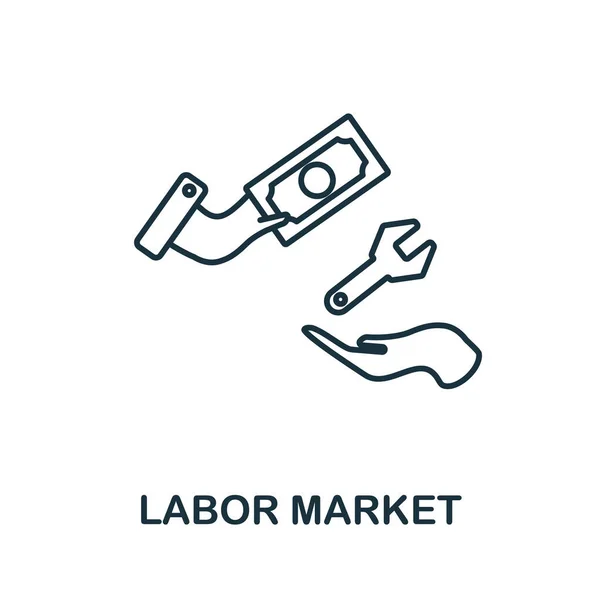 Icono del Mercado de Trabajo. Elemento de línea de la colección de economía de mercado. Signo de icono del mercado de trabajo lineal para diseño web, infografías y más. — Archivo Imágenes Vectoriales