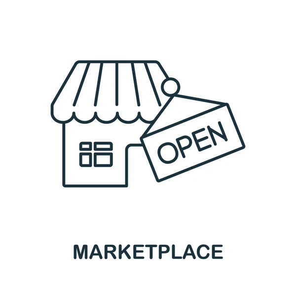 Εικονίδιο αγοράς. Στοιχείο γραμμής από τη συλλογή οικονομίας της αγοράς. Linear Marketplace σύμβολο για το σχεδιασμό ιστοσελίδων, infographics και πολλά άλλα. — Διανυσματικό Αρχείο
