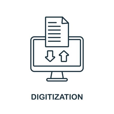 Sayısallaştırma simgesi. Sektör 4.0 koleksiyonundan satır elemanı. Web tasarımı, bilgi grafikleri ve daha fazlası için doğrusal dijitalleştirme simgesi.