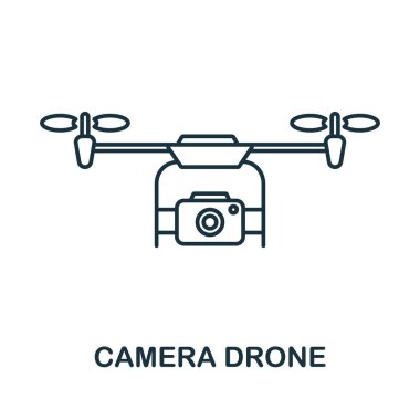 Kamera Drone simgesi. İnternet teknolojisi koleksiyonundan satır elemanı. Web tasarımı, bilgi grafikleri ve daha fazlası için doğrusal Kamera Drone simgesi işareti.