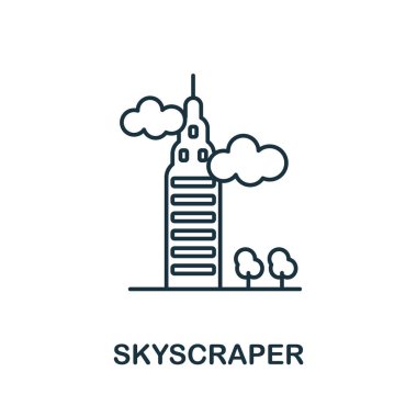 Gökdelen simgesi. Büyük şehir yaşamı koleksiyonundan bir çizgi unsuru. Web tasarımı, bilgi grafikleri ve daha fazlası için doğrusal Gökdelen simgesi simgesi.