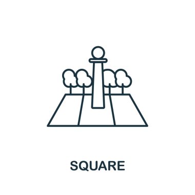 Kare simge. Büyük şehir yaşamı koleksiyonundan bir çizgi unsuru. Web tasarımı, bilgi grafikleri ve daha fazlası için doğrusal kare simgesi.