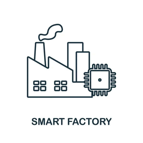 Icono de Smart Factory. Elemento de línea de la colección Industria 4.0. Signo de icono de fábrica inteligente lineal para diseño web, infografías y más. — Vector de stock