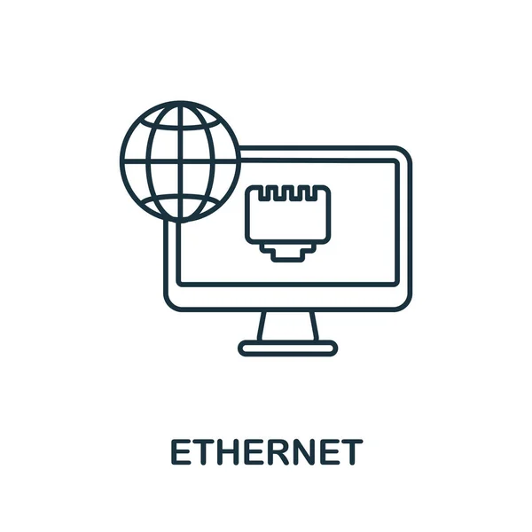 Εικόνα Ethernet. Στοιχείο γραμμής από τη συλλογή τεχνολογίας Διαδικτύου. Γραμμικό σύμβολο Ethernet για το σχεδιασμό ιστοσελίδων, infographics και πολλά άλλα. — Διανυσματικό Αρχείο