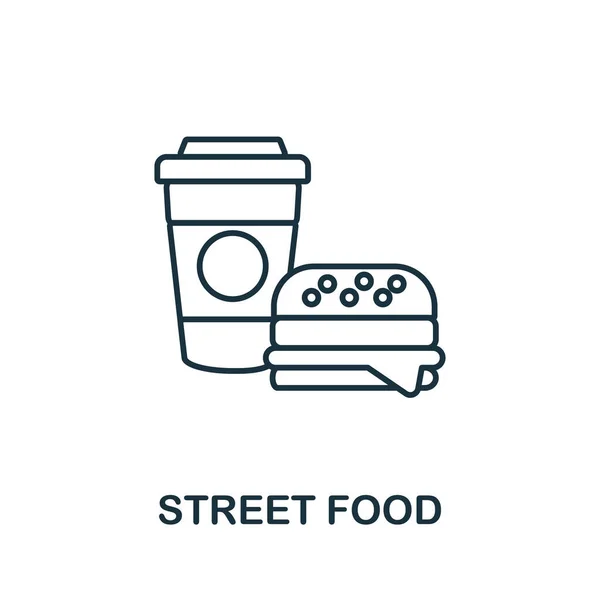 街头食品图标。线路要素从大城市生活收集。线路食品图标标志，用于网页设计、信息图形等. — 图库矢量图片