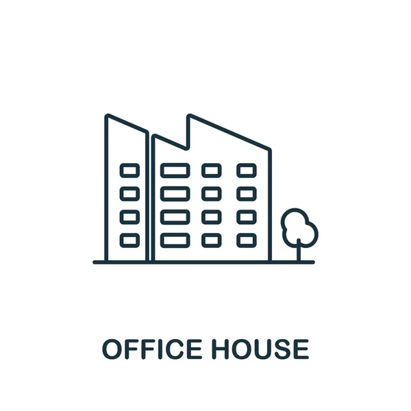 Office House ikonen. Linjeelement från storstadslivets samling. Linjär Office House ikon tecken för webbdesign, infografik och mer. — Stock vektor