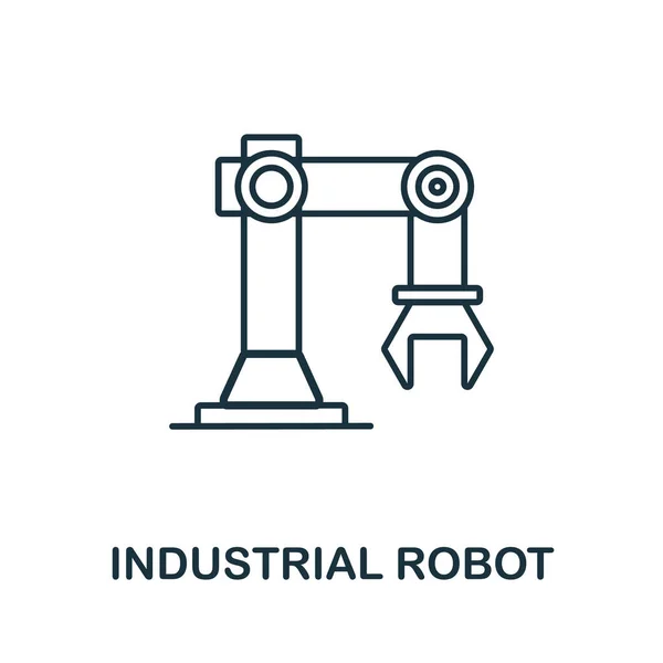 Icono del robot industrial. Elemento de línea de recogida de maquinaria. Signo de icono del robot industrial lineal para diseño web, infografías y más. — Vector de stock