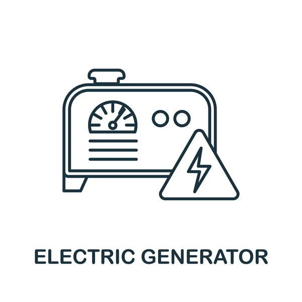 Icono del generador eléctrico. Elemento de línea de recogida de maquinaria. Signo de icono del generador eléctrico lineal para diseño web, infografías y más. — Archivo Imágenes Vectoriales