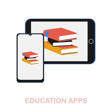 Eğitim Uygulamaları yassı simgesi. Çevrimiçi eğitim koleksiyonundan renkli unsur işareti. Web tasarımı, bilgi grafikleri ve daha fazlası için Düz Eğitim Uygulamaları simgesi simgesi.
