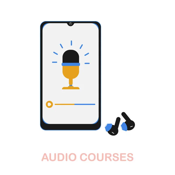 Audio Courses flaches Symbol. Farbiges Elementschild aus der Online-Bildungssammlung. Flat Audio Courses Icon Sign für Webdesign, Infografiken und mehr. — Stockvektor