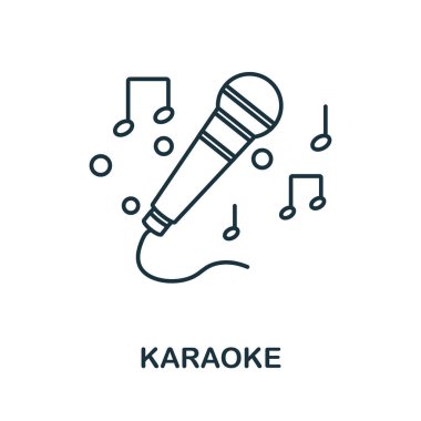 Karaoke ikonu. Parti simgesi koleksiyonundan satır ögesi. Web tasarımı, bilgi grafikleri ve daha fazlası için doğrusal Karaoke simgesi işareti.