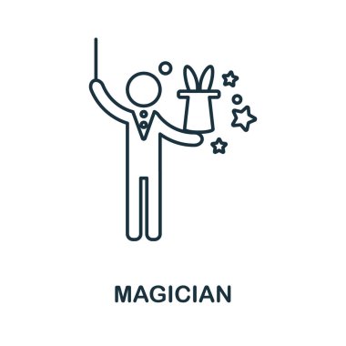 Sihirbaz ikonu. Parti simgesi koleksiyonundan satır ögesi. Web tasarımı, bilgi grafikleri ve daha fazlası için doğrusal Sihirbaz simgesi işareti.