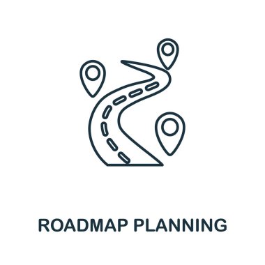 Yol haritası planlama simgesi. Üretim yönetimi koleksiyonundan satır elemanı. Web tasarımı, bilgi grafikleri ve daha fazlası için doğrusal yol haritası planlama simgesi işareti.