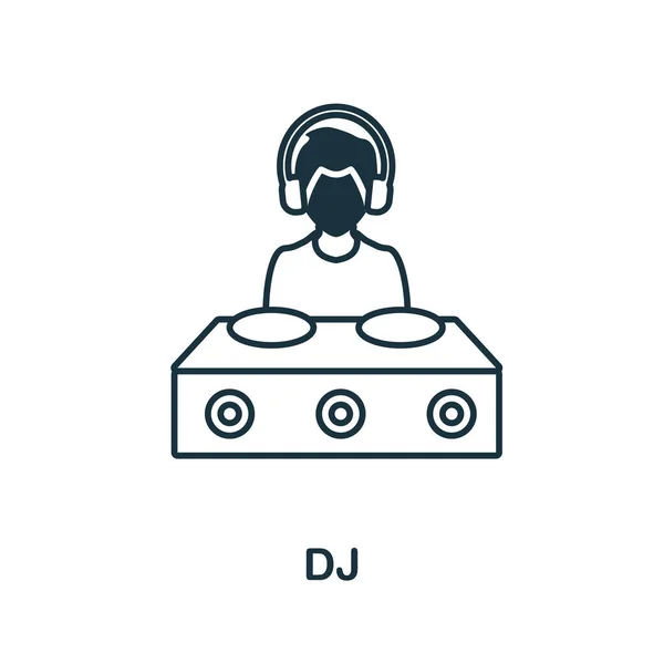 Icono de DJ. Elemento de línea de la colección de iconos. Signo de icono de Dj lineal para diseño web, infografías y más. — Vector de stock