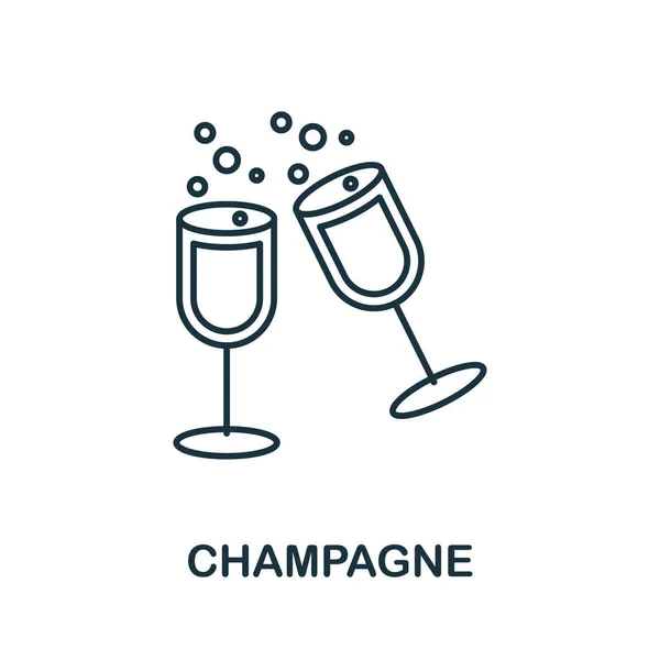 Icono de champán. Elemento de línea de la colección de iconos. Signo de icono de Champagne lineal para diseño web, infografías y más. Vectores de stock libres de derechos