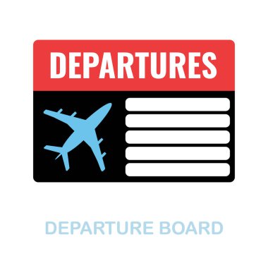 Ayrılma Kurulu düz simgesi. Havaalanı koleksiyonundan renkli element işareti. Web tasarımı, bilgi grafikleri ve daha fazlası için Düz Ayrılış Tahtası simgesi işareti.