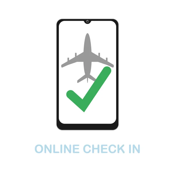 Online Check In icono plano. Signo de elemento de color de la colección del aeropuerto. Check In en línea plana signo de icono para el diseño web, infografías y más. — Archivo Imágenes Vectoriales