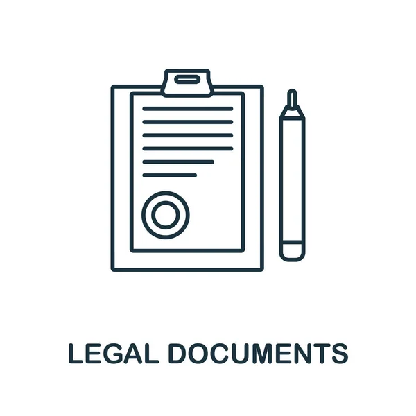 법적 서류 상의 아이콘. 프로젝트 개발 컬렉션의 라인 요소. 웹 디자인, 인포 그래픽등을 위한 법적 문서화 아이콘 기호. — 스톡 벡터