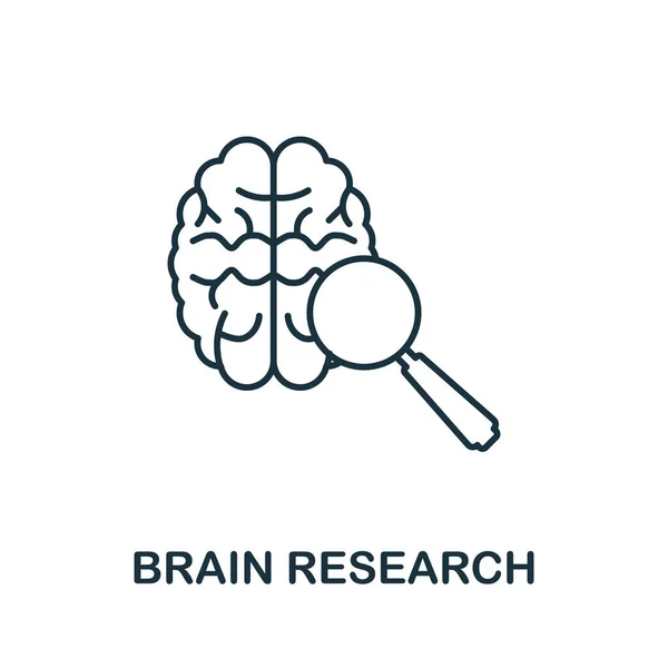 Icona della ricerca cerebrale. Elemento di linea della collezione di psicoterapia. Segno icona Linear Brain Research per web design, infografica e altro ancora. — Vettoriale Stock