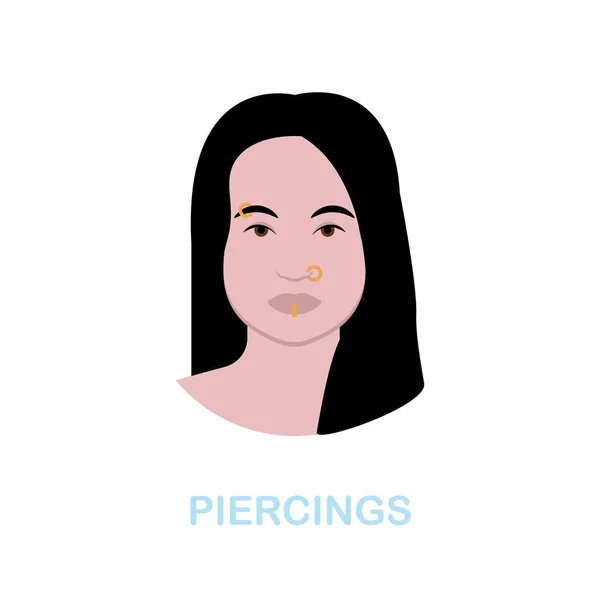 Piercings ícone plano. Sinal de elemento colorido da coleção de cosmetologia. Sinal de ícone de Piercings planos para web design, infográficos e muito mais. —  Vetores de Stock