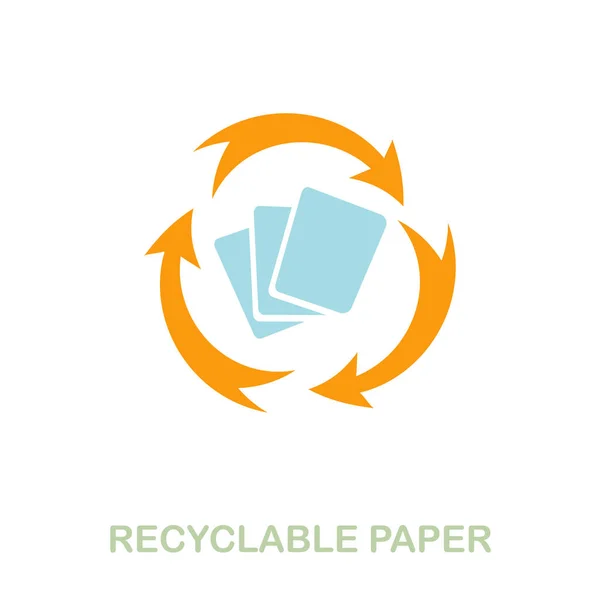 Återvinningsbar Papper platt ikon. Färgade element tecken från ren energiuppsamling. Platt återvinningsbart papper ikon tecken för webbdesign, infographics och mer. — Stock vektor