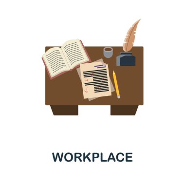 İşyeri düz simgesi. Kitap koleksiyonundan renkli öge işareti. Web tasarımı, bilgi grafikleri ve daha fazlası için Düz İşyeri simgesi işareti.