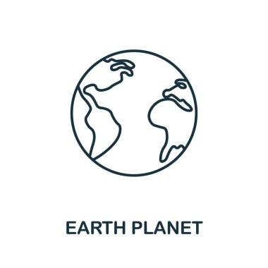 Dünya Gezegeni ikonu. Uzay koleksiyonundan satır ögesi. Web tasarımı, bilgi grafikleri ve daha fazlası için doğrusal Dünya Gezegeni simgesi işareti.