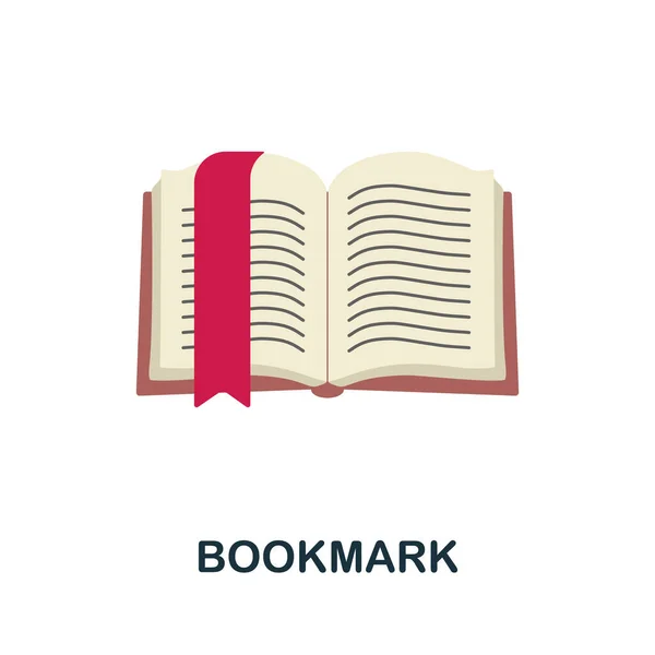 Lesezeichen flaches Symbol. Farbiges Elementschild aus der Büchersammlung. Flaches Lesezeichen-Symbol für Webdesign, Infografiken und mehr. — Stockvektor