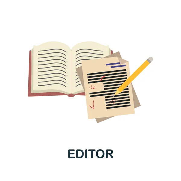 Editor icono plano. Signo de elemento de color de la colección de libros. Signo de icono del Editor plano para diseño web, infografías y más. — Vector de stock