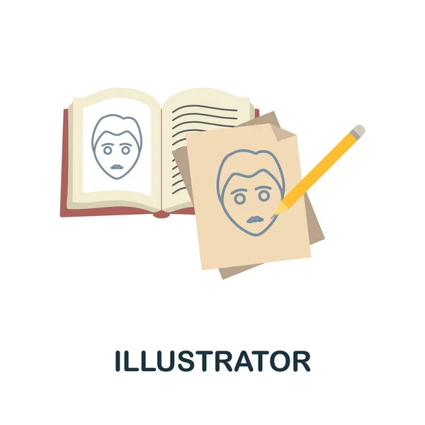 Illustrator flache Ikone. Farbiges Elementschild aus der Büchersammlung. Flat Illustrator Icon Sign für Webdesign, Infografik und mehr. — Stockvektor