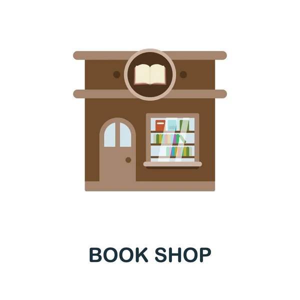 Könyvesbolt lapos ikon. Színes elem jel könyvgyűjteményből. Flat Book Shop ikon jel web design, infografika és így tovább. — Stock Vector