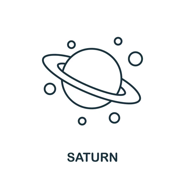 土星のアイコン。宇宙コレクションからのライン要素。Webデザイン、インフォグラフィックなどのための線形土星アイコンのサイン. — ストックベクタ