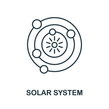Güneş Sistemi simgesi. Uzay koleksiyonundan satır ögesi. Web tasarımı, bilgi grafikleri ve daha fazlası için doğrusal Güneş Sistemi simgesi işareti.