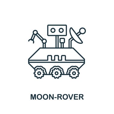 Moon-Rover simgesi. Uzay koleksiyonundan satır ögesi. Web tasarımı, bilgi grafikleri ve daha fazlası için doğrusal Moon-Rover simgesi işareti.