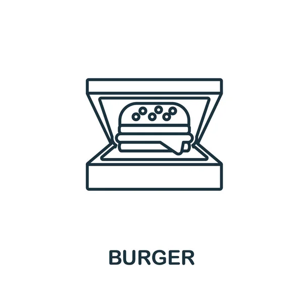 Burger icon. Line element from take away collection. Linear Burger icon sign for web design, infographics and more. — Stock Vector