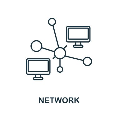 Ağ simgesi. Teknoloji koleksiyonundan satır elemanı. Web tasarımı, bilgi grafikleri ve daha fazlası için doğrusal Ağ simgesi işareti.