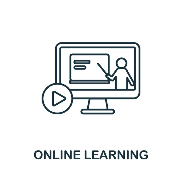 Çevrimiçi Öğrenme simgesi. Üniversite koleksiyonundan satır elemanı. Web tasarımı, bilgi grafikleri ve daha fazlası için doğrusal Çevrimiçi Öğrenme simgesi işareti. — Stok Vektör