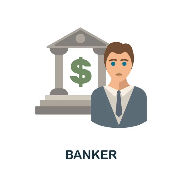 Bankir platt ikon. Färgade element tecken från buskar yrkes samling. Platt bankikon tecken för webbdesign, infografik och mer. — Stock vektor