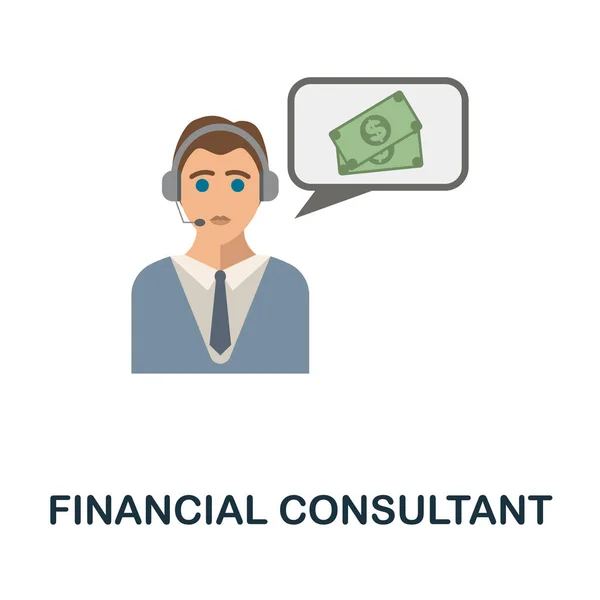 Consultor financiero icono plano. Signo de elemento de color de la colección de profesión de las empresas. Signo de icono de consultor financiero plano para diseño web, infografías y más. — Vector de stock