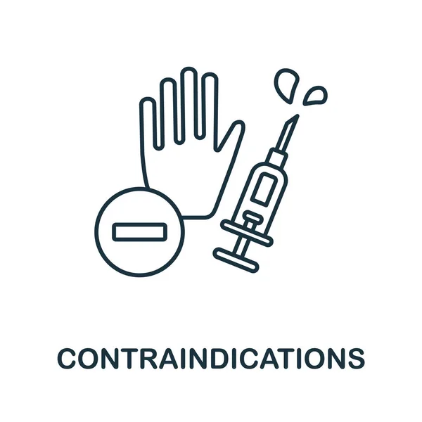 Icono de contraindicaciones. Elemento de línea de la recolección de vacunas. Signo de icono de contraindicaciones lineales para diseño web, infografías y más. Ilustraciones de stock libres de derechos