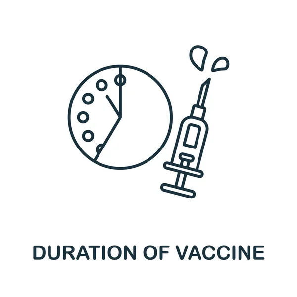 ワクチン接種期間。ワクチン接種コレクションからのライン要素。ウェブデザイン、インフォグラフィックなどのためのワクチンアイコンのサインの線形期間. — ストックベクタ