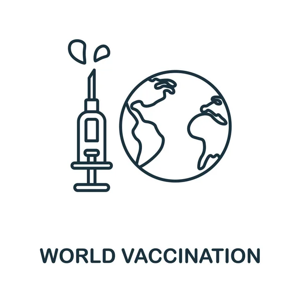 世界予防接種のアイコン。ワクチン接種コレクションからのライン要素。Webデザイン、インフォグラフィックなどのための線形世界ワクチンアイコンのサイン. — ストックベクタ